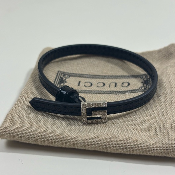 Gucci Leather Crystal Square G Bracelet - Picture 2 of 8